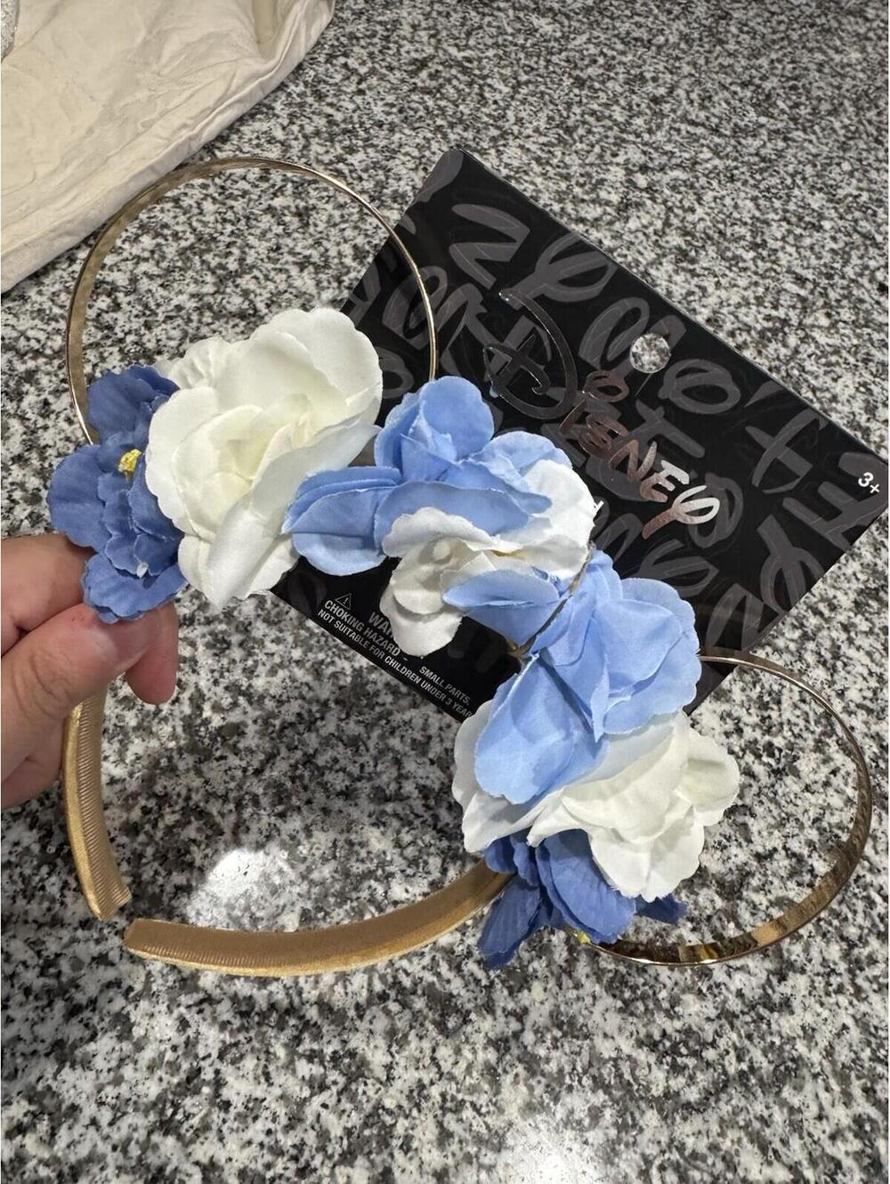 Disney Mickey Mouse Floral Ears Headband (Blue/White/Gold) - Picture 2 of 5